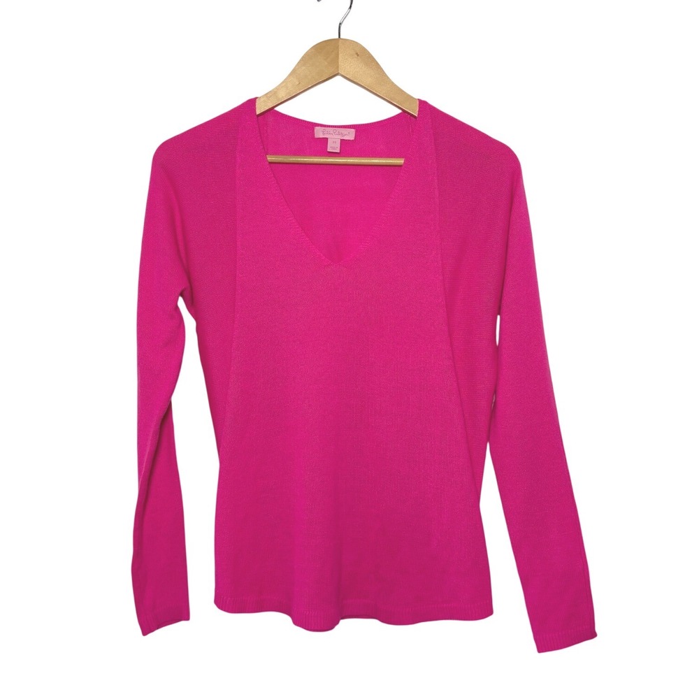 Lilly Pulitzer V-Neck Sweater Pink Preppy Long Sleeve XS